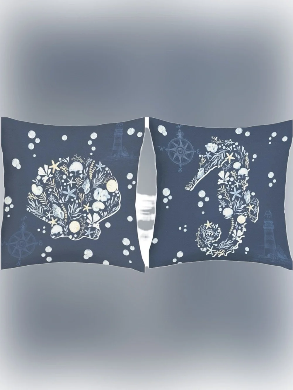 Summer Blue Nautical Throw Pillow Covers 18x18 Inch Set of 2 shell sea horse